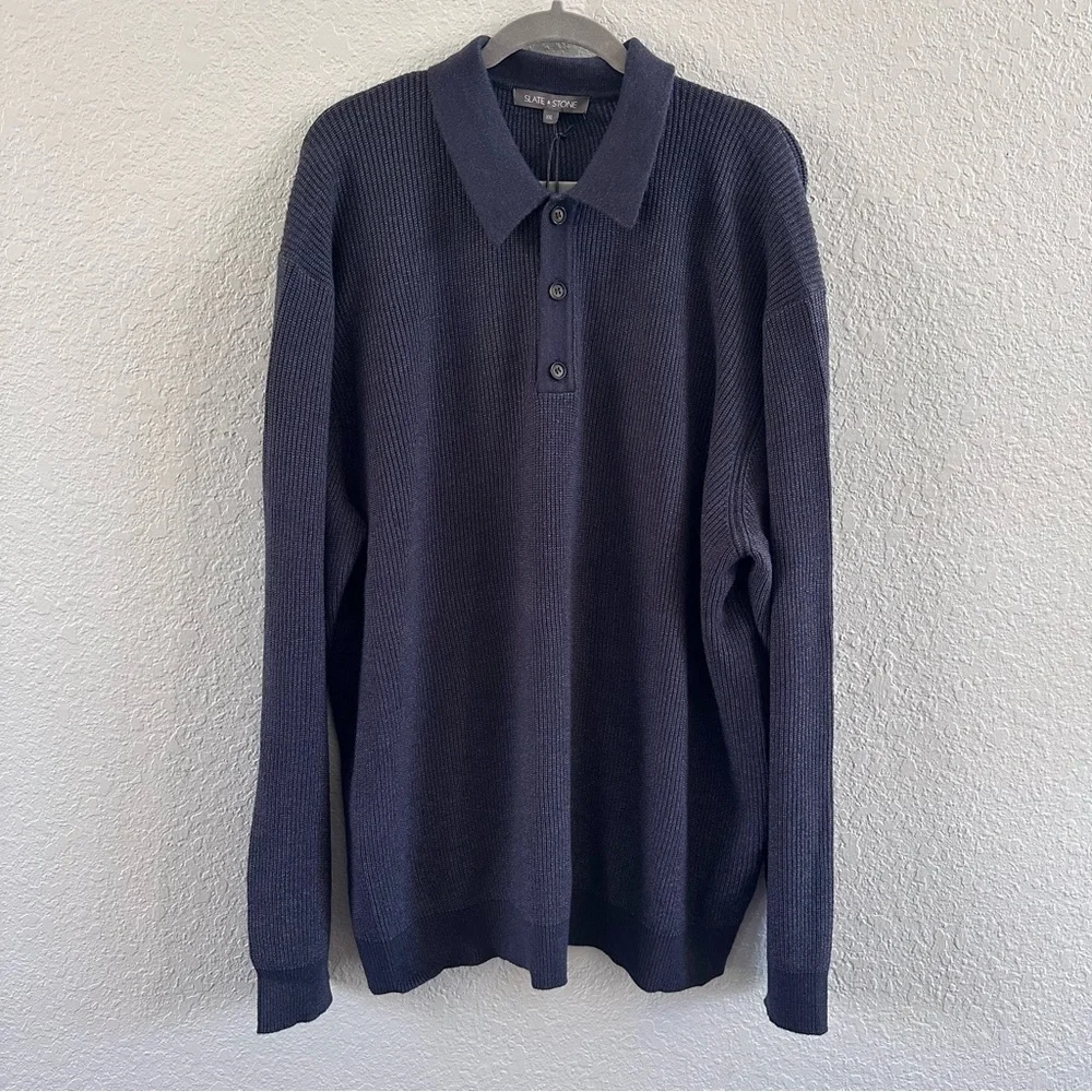 Slate & Stone Ribbed Knit Sweater Men's XXL Indigo Blue New With Tags